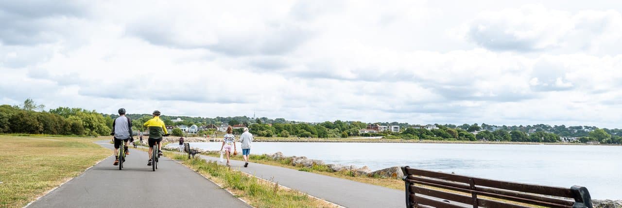 Whitecliff park and cycle paths over looking Parkstone Bay towards the Yacht Club