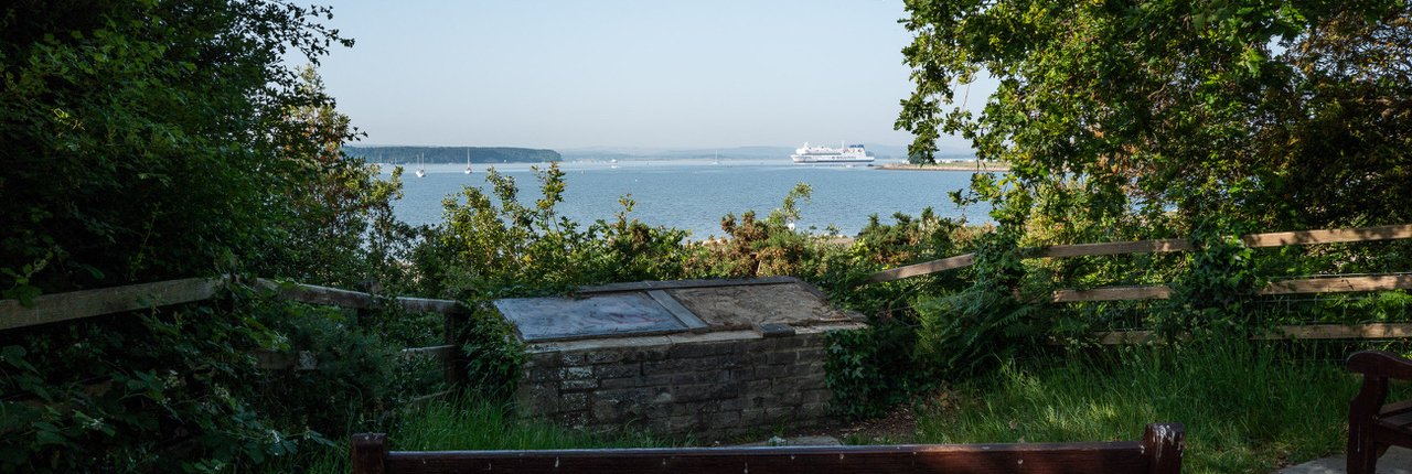 views over Poole harbour and the ferry from Whitecliff Park